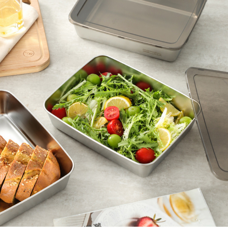 Scatola per la conservazione degli alimenti in acciaio inox 304 (25x20x5 cm)