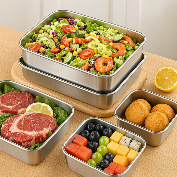 Contenitore per alimenti di qualità superiore in acciaio inox 304 - Utilizzo sicuro in microonde (25 x 20 x 5cm)