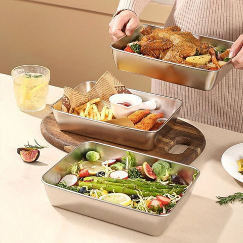 Contenitore per alimenti di qualità superiore in acciaio inox 304 - Utilizzo sicuro in microonde (25 x 20 x 5cm)