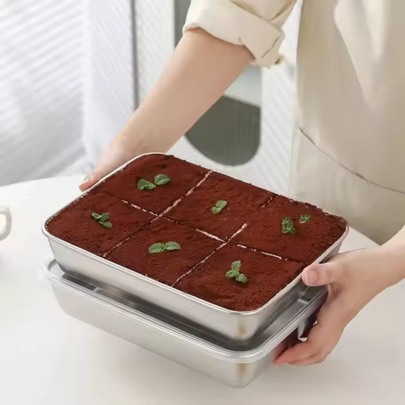 Scatola per la conservazione degli alimenti in acciaio inox 304 (25x20x5 cm)