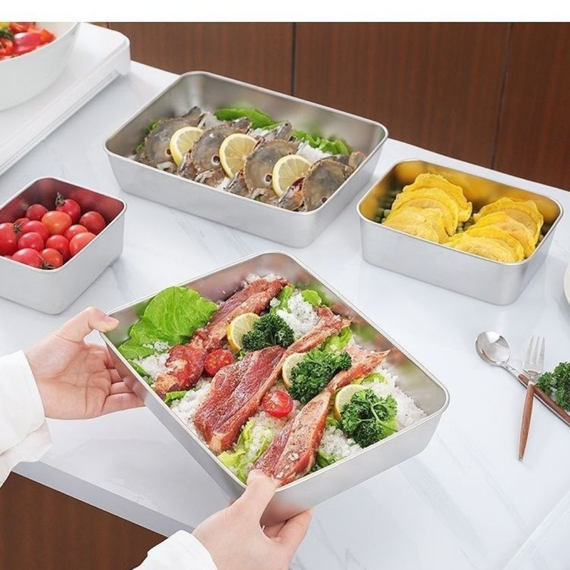 Scatola per la conservazione degli alimenti in acciaio inox 304 (25x20x5 cm)