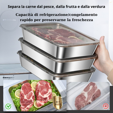 Contenitore per alimenti di qualità superiore in acciaio inox 304 - Utilizzo sicuro in microonde (25 x 20 x 5cm)