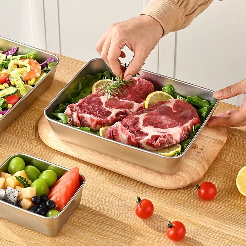 Contenitore per alimenti di qualità superiore in acciaio inox 304 - Utilizzo sicuro in microonde (25 x 20 x 5cm)