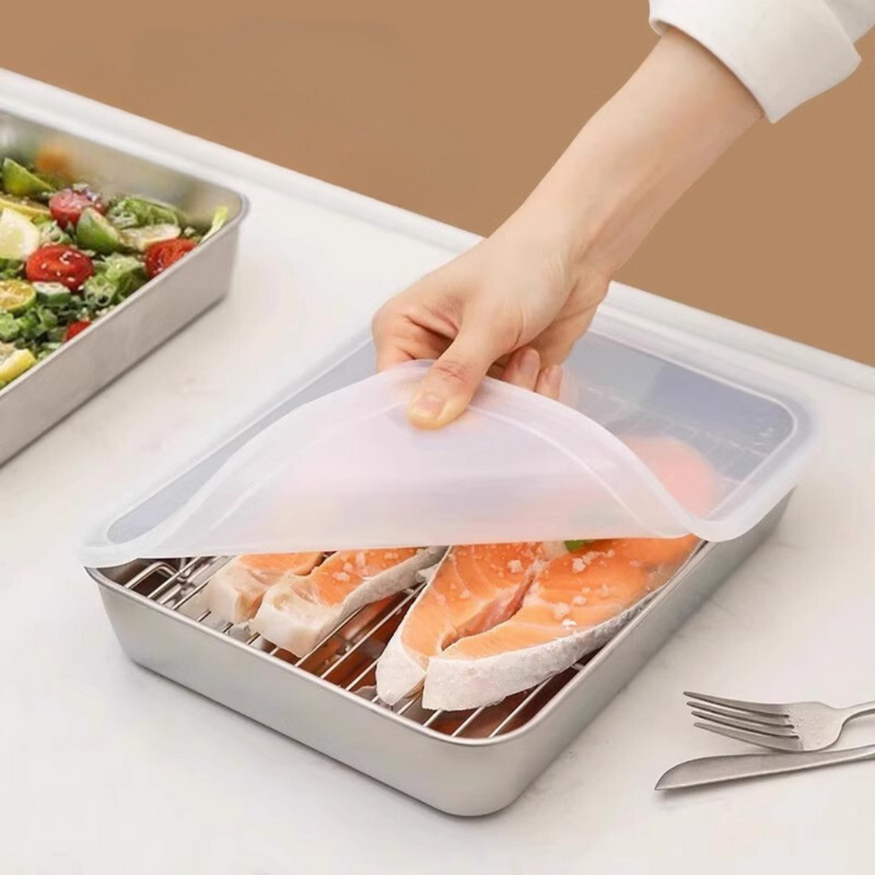 Scatola per la conservazione degli alimenti in acciaio inox 304 (25x20x5 cm)