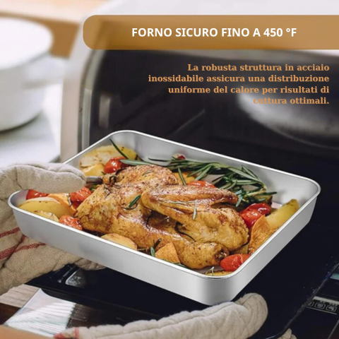 Contenitore per alimenti di qualità superiore in acciaio inox 304 - Utilizzo sicuro in microonde (25 x 20 x 5cm)