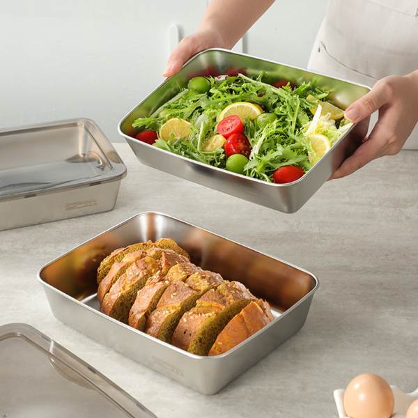 Scatola per la conservazione degli alimenti in acciaio inox 304 (25x20x5 cm)