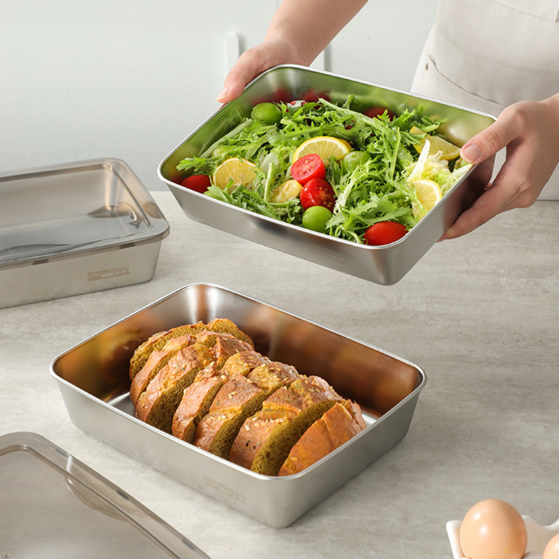 Scatola per la conservazione degli alimenti in acciaio inox 304 (25x20x5 cm)